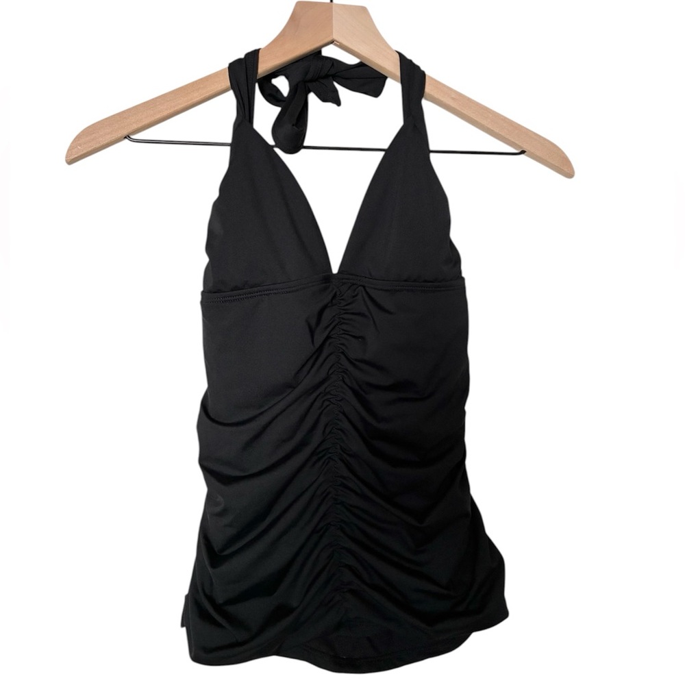 Athleta Black Ruched Halter Tankini Swim Top
